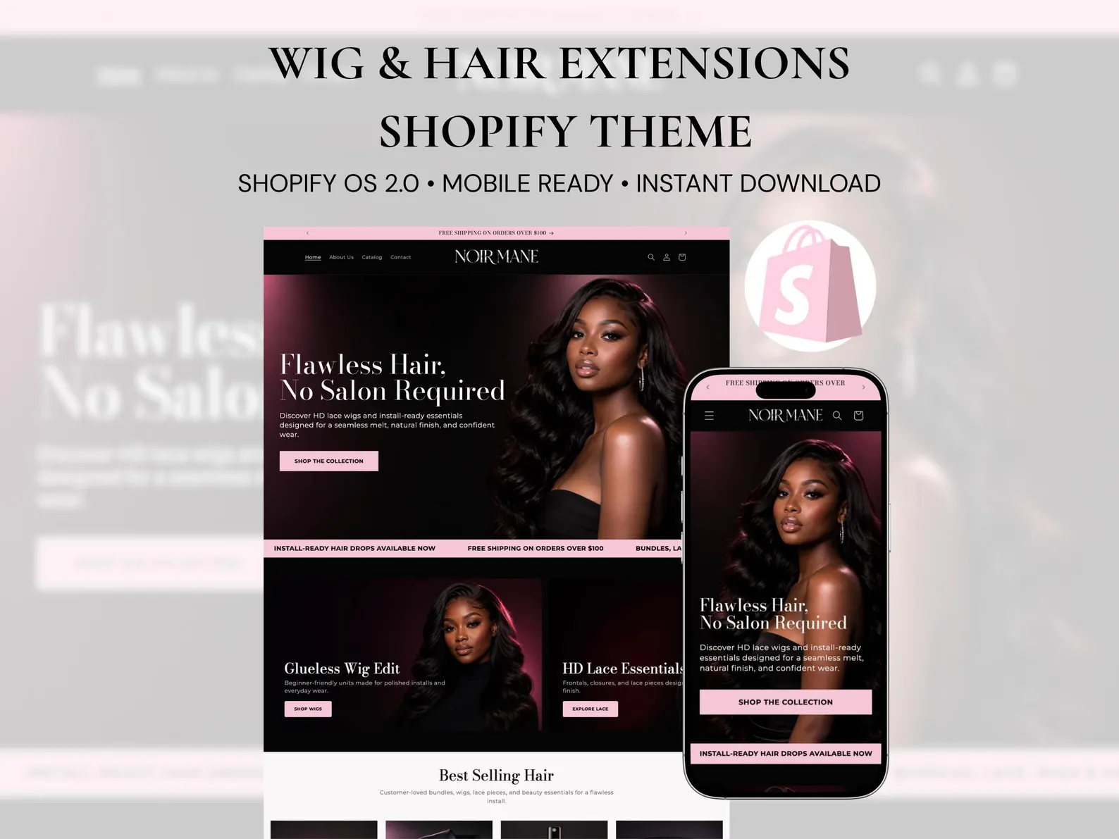 Wig and Hair Extensions Shopify Theme Hair Bundle Website Template HD Lace Wig Store Beauty Shopify Theme Hair Vendor Website